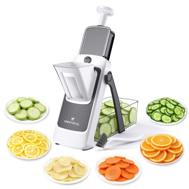 ONCE FOR ALL Safe Mandoline Slicer For Kitchen, AdjustableThickness 0.1-8 mm Professional Vegetable Slicer For Food, Fruit Slices, Potato Chips, Fast Meal Prep (4th Gen Gray) - Image 1