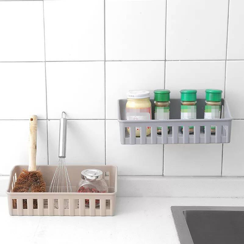 Bathroom Shelf Wall Mounted Storage Basket Punch Free Storage Rack Shower Organizer Kitchen Storage Holder (Light Coffee) - Image 3