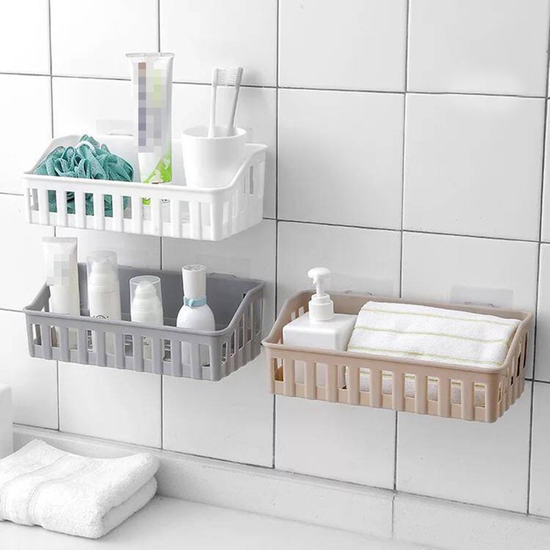 Bathroom Shelf Wall Mounted Storage Basket Punch Free Storage Rack Shower Organizer Kitchen Storage Holder (Light Coffee) - Image 4