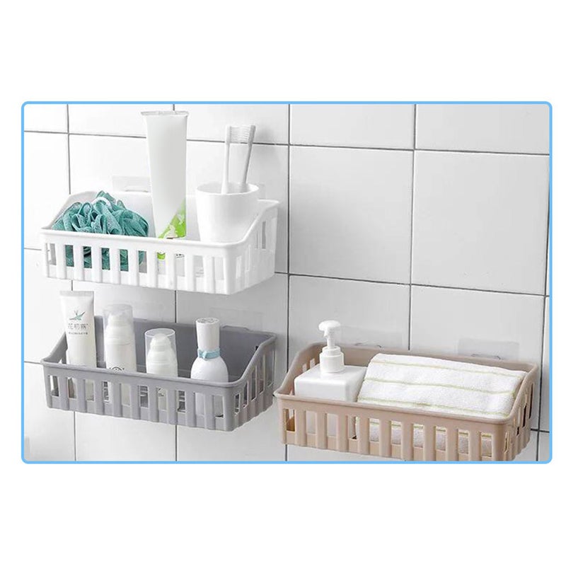 Bathroom Shelf Wall Mounted Storage Basket Punch Free Storage Rack Shower Organizer Kitchen Storage Holder (Light Coffee) - Image 2