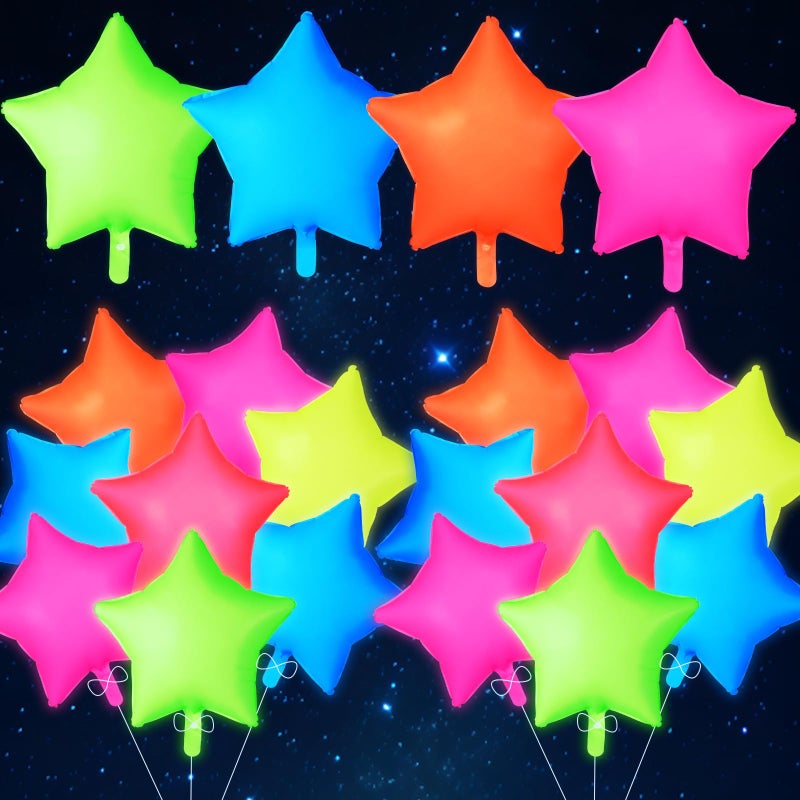 Oitnlaughter 12Pcs Glow in The Dark Party Supply Neon Star Balloons Kit Star Shaped Neon Foil Balloons Blacklight Reactive Balloon for Arche Garland UV Blacklight Birthday Wedding Anniversary Graduation Party - Image 3