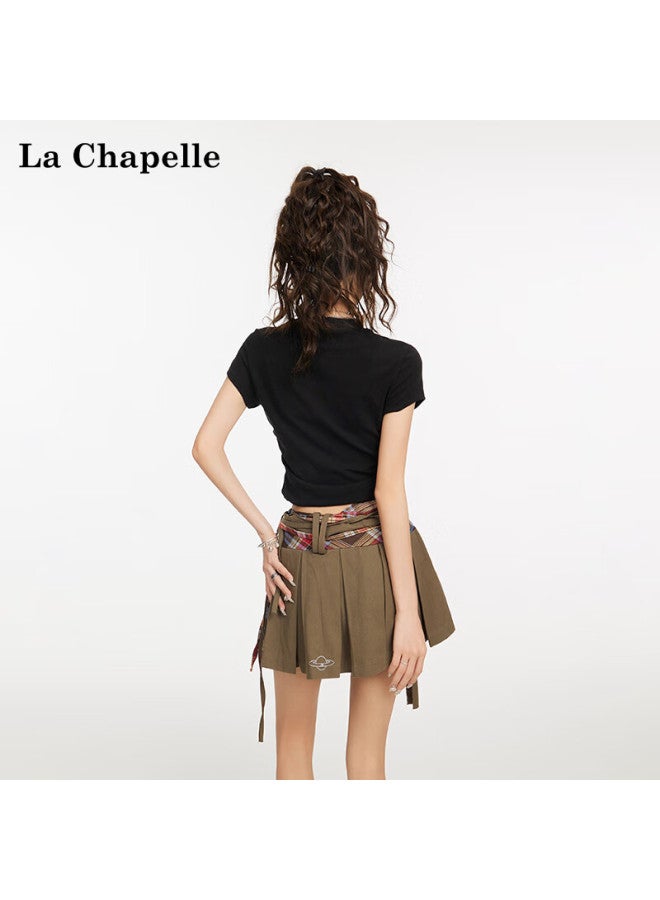 La Chapelle Women's Short Sleeve T-shirt Summer Design Slim Fit American Style Crop Top Black XL - Image 3
