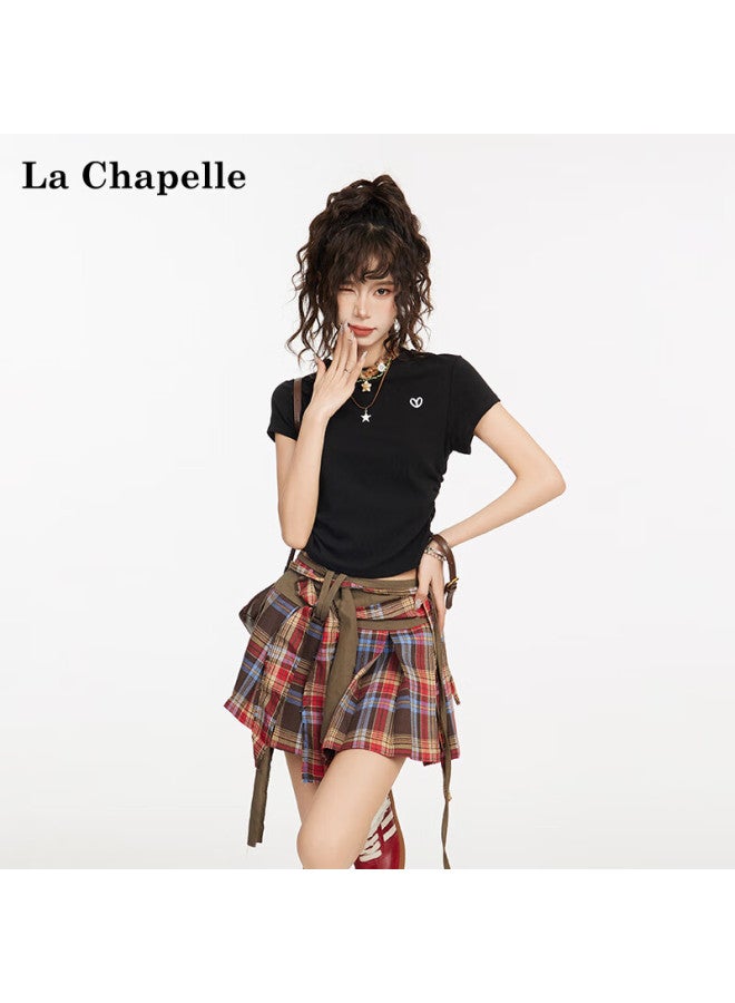 La Chapelle Women's Short Sleeve T-shirt Summer Design Slim Fit American Style Crop Top Black XL - Image 1