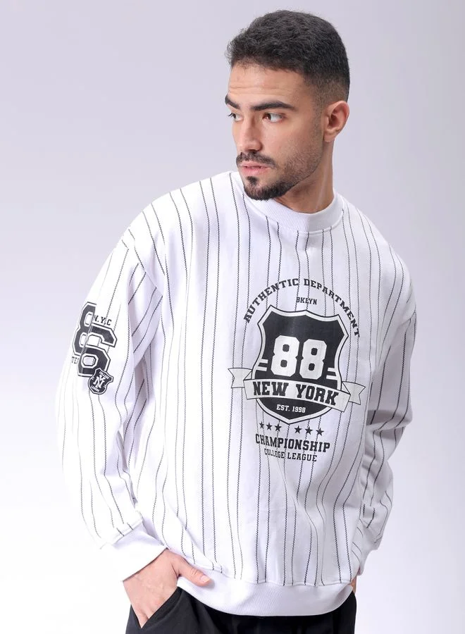 The Indian Garage Co Men Relaxed Fit Striped Crew Neck Overhead Sweatshirt