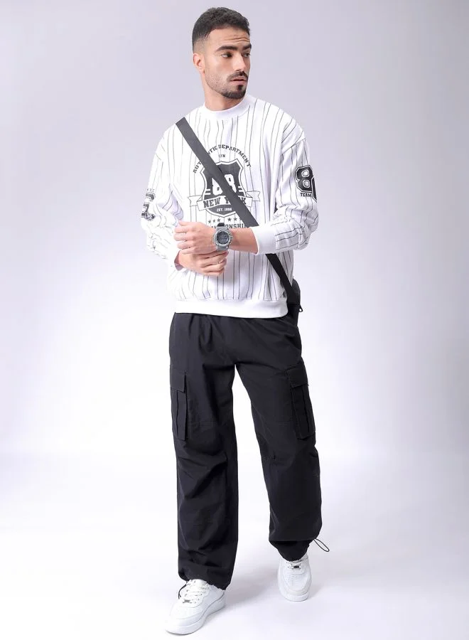 The Indian Garage Co Men Relaxed Fit Striped Crew Neck Overhead Sweatshirt