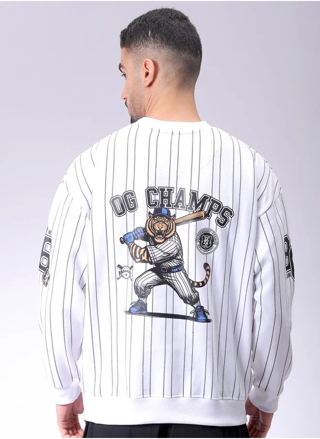 شركة المرآب الهندية Men Relaxed Fit Striped Crew Neck Overhead Sweatshirt