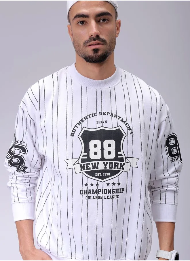 شركة المرآب الهندية Men Relaxed Fit Striped Crew Neck Overhead Sweatshirt