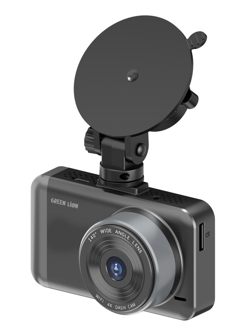 GREEN LION Dash Cam Pro Front and Rear with Super Night Version / Suction Cup Mount / Car Camera Built-in Microphone & Speaker / 140° Wide Angle Lens / 3.0" IPS HD Display / Functional Buttons / 4K & 1080 Pixels Resolution / Dashcam USB-C Power Interface / 360° Rotatable Rear Camera - Black - Image 1