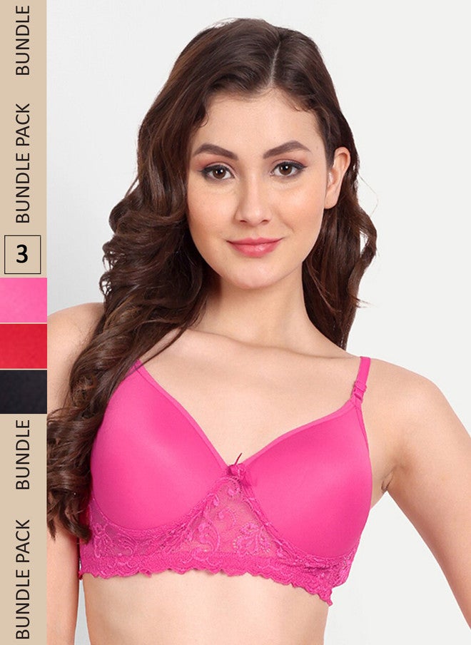 FIMS Pack of 3 Floral Lightly Cotton Padded Bra - Image 1