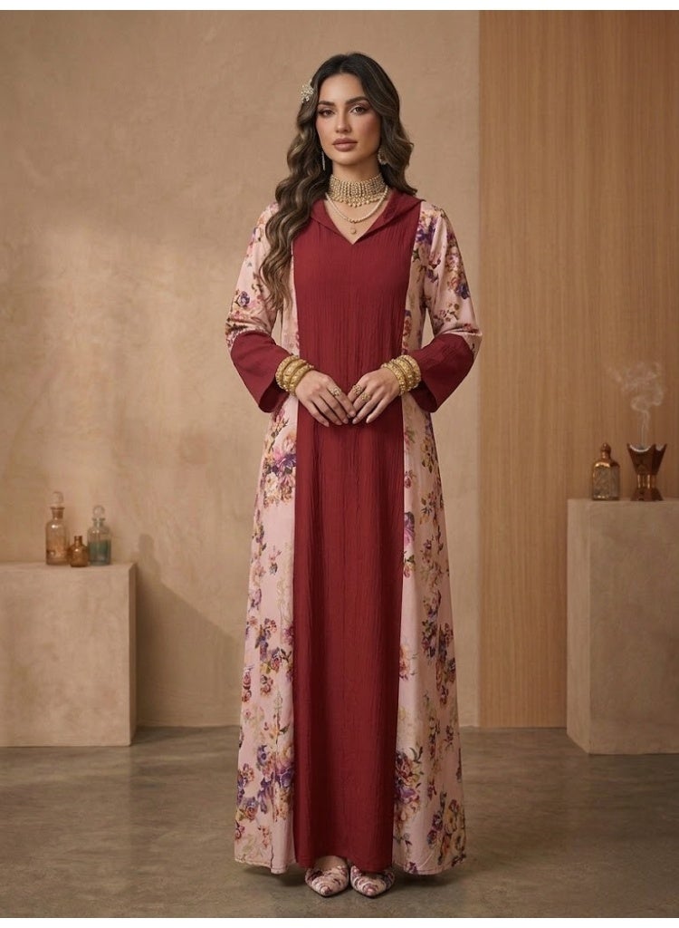 Berry & Blush Floral Hooded Abaya-Kaftan - Image 2