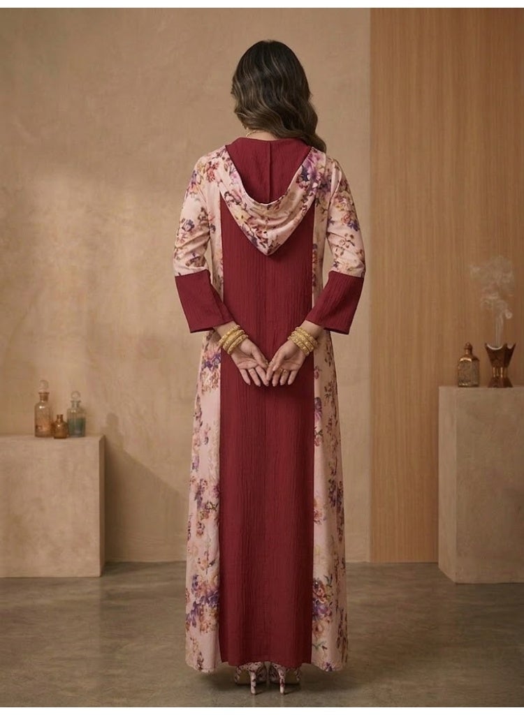 Berry & Blush Floral Hooded Abaya-Kaftan - Image 1