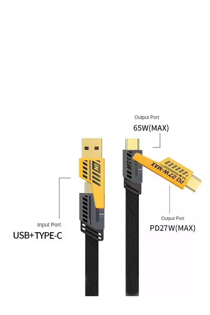 كابل شحن سريع 4 في 1 PD بقوة 65 واط - USB إلى Type-C، Lightning، Micro USB | سلك شاحن عالمي مضفر - Image 1