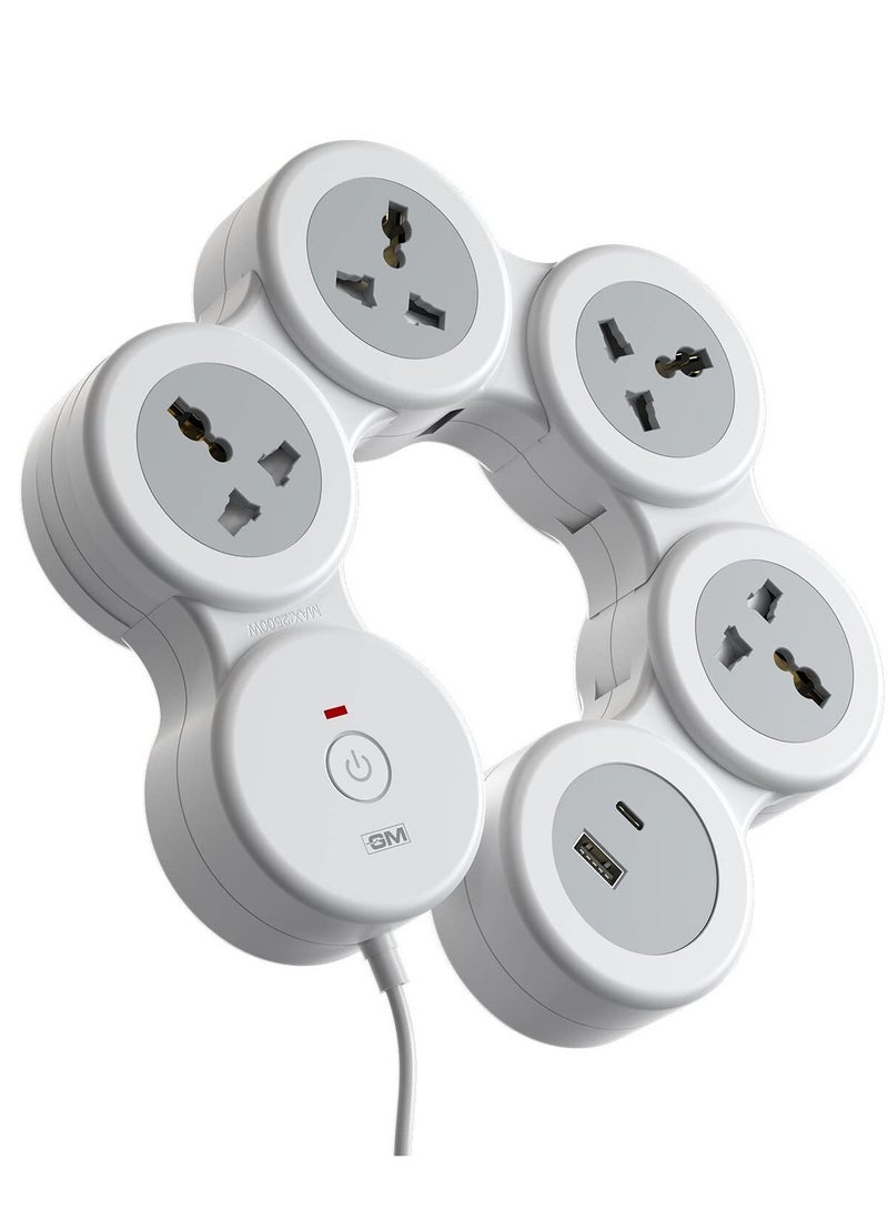 Cuba Electric Extension Cuba Power Strip with 4 International Extension Socket 13A 2 USB 3.1A Output Safety Shutter 1.8 Meter Cable Ideal For All Electronic Devices Model GM 3276 - Image 1