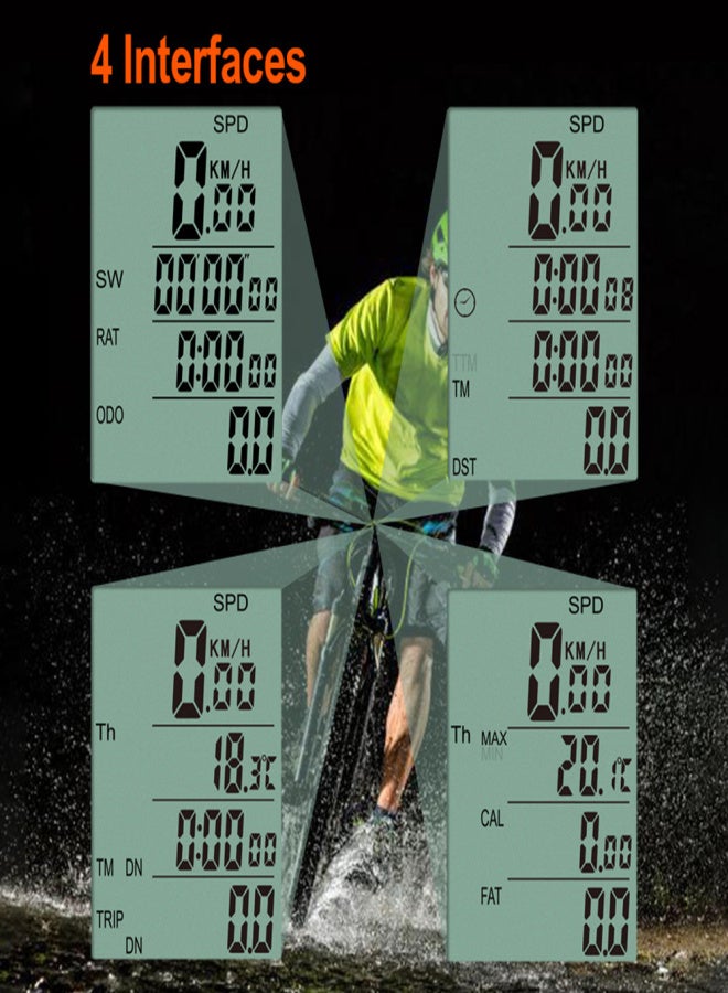 سان دينج كمبيوتر دراجة لاسلكي مقاوم للماء مزود بعداد سرعة وإضاءة خلفية LCD خضراء - Image 2