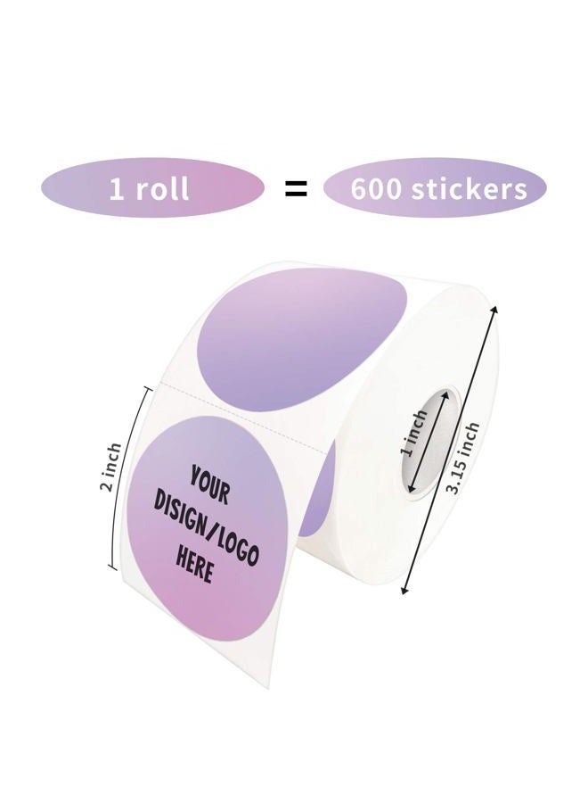 Yeachlaing 2 Inch Purple Round Thermal Sticker Labels, Self-Adhesive Circle Direct Thermal Labels, Multi-Purpose Roll Sticker Labels for DIY Logo Design, QR Code, Name Tag（ 600 Labels，1 Roll） - Image 2