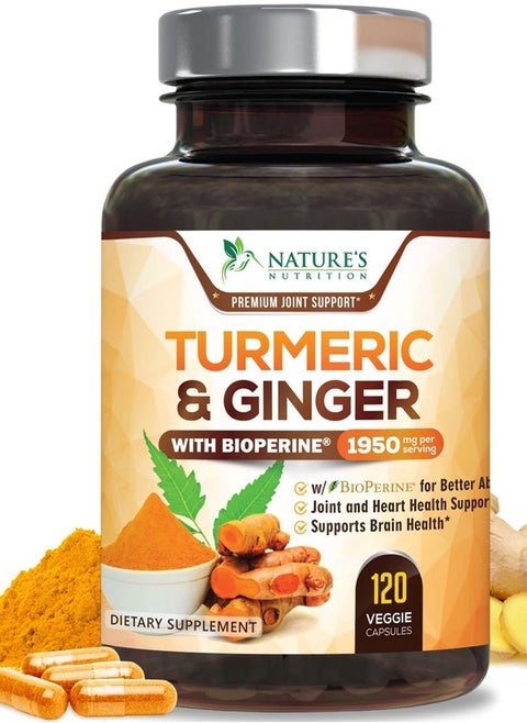 Turmeric Curcumin with BioPerine & Ginger 95% Standardized Curcuminoids 1950mg - Black Pepper for Max Absorption, Natural Joint Support, Nature's Tumeric Extract Supplement Non-GMO - 120 Capsules