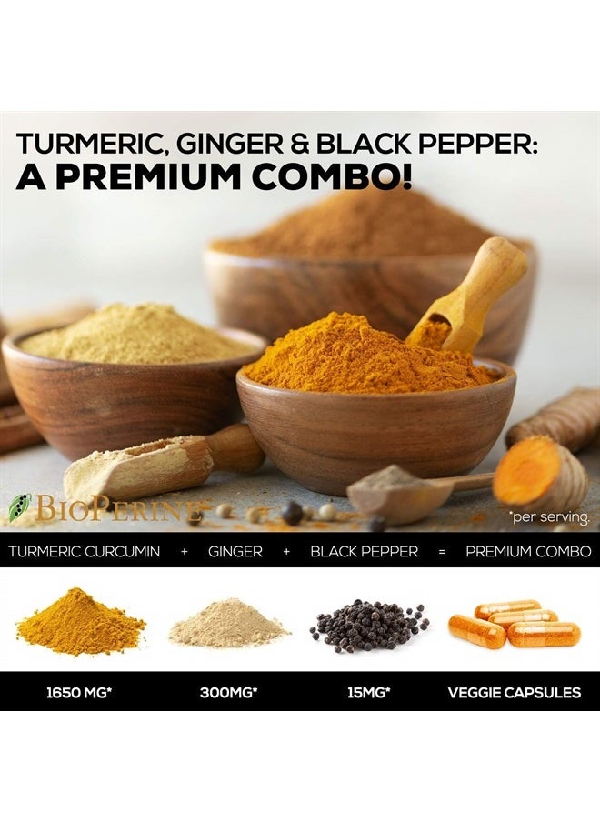 Turmeric Curcumin with BioPerine & Ginger 95% Standardized Curcuminoids 1950mg - Black Pepper for Max Absorption, Natural Joint Support, Nature's Tumeric Extract Supplement Non-GMO - 120 Capsules