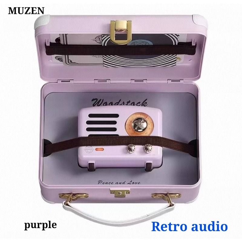 Muzen Little Prince Portable Bluetooth Speaker with FM Radio Wooden Retro Design, Purple - Image 1