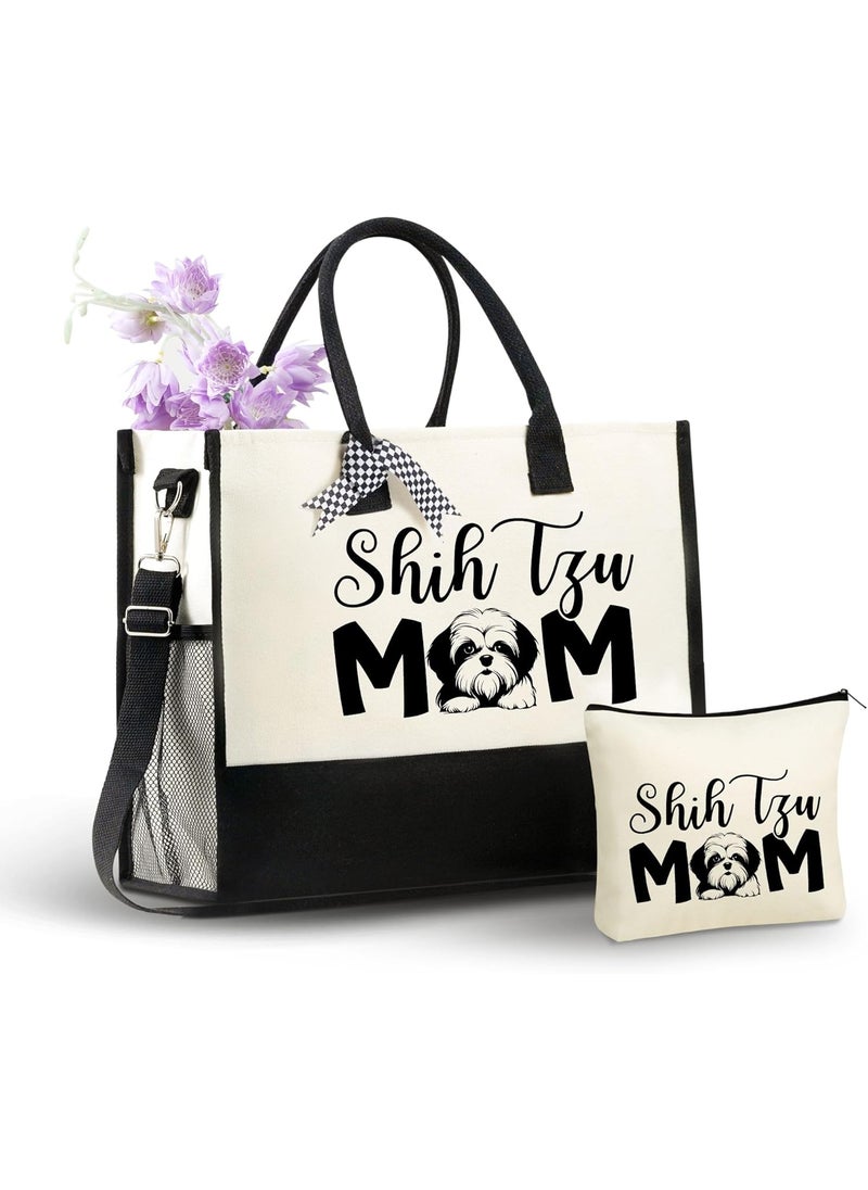 INNObeta InnoBeta Shih Tzu Gifts for Women Canvas Tote Bag Shih Tzu Dog Mom Bag with Top Zipper Closure and Shoulder Strap for Birthday Christmas  - Image 1