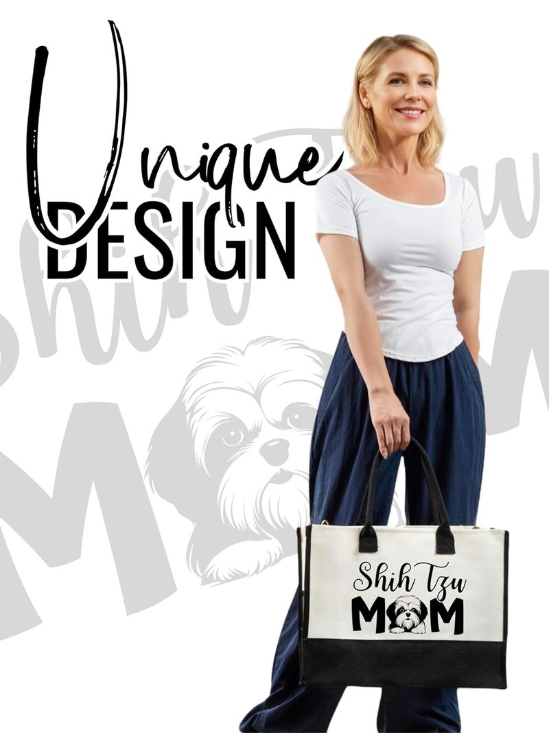 INNObeta InnoBeta Shih Tzu Gifts for Women Canvas Tote Bag Shih Tzu Dog Mom Bag with Top Zipper Closure and Shoulder Strap for Birthday Christmas  - Image 2
