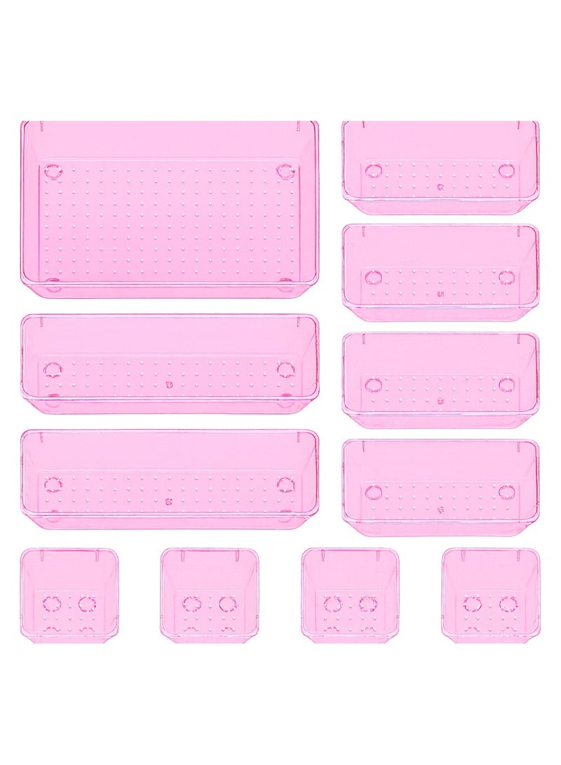 مجموعة صناديق تنظيم أدراج المكياج، 11 قطع، 4 أحجام من صواني تنظيم المكياج، حاويات تخزين أكريليك بينك لمستحضرات التجميل، ومستلزمات النظافة، والمجوهرات - Image 1