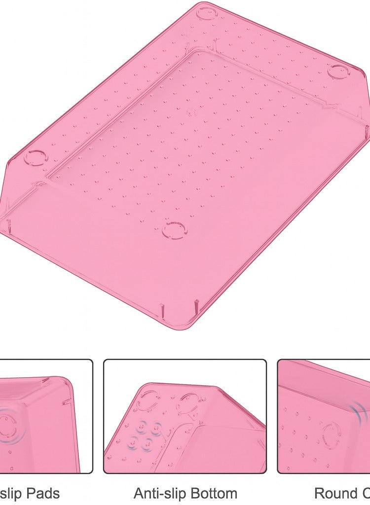 مجموعة صناديق تنظيم أدراج المكياج، 11 قطع، 4 أحجام من صواني تنظيم المكياج، حاويات تخزين أكريليك بينك لمستحضرات التجميل، ومستلزمات النظافة، والمجوهرات - Image 4