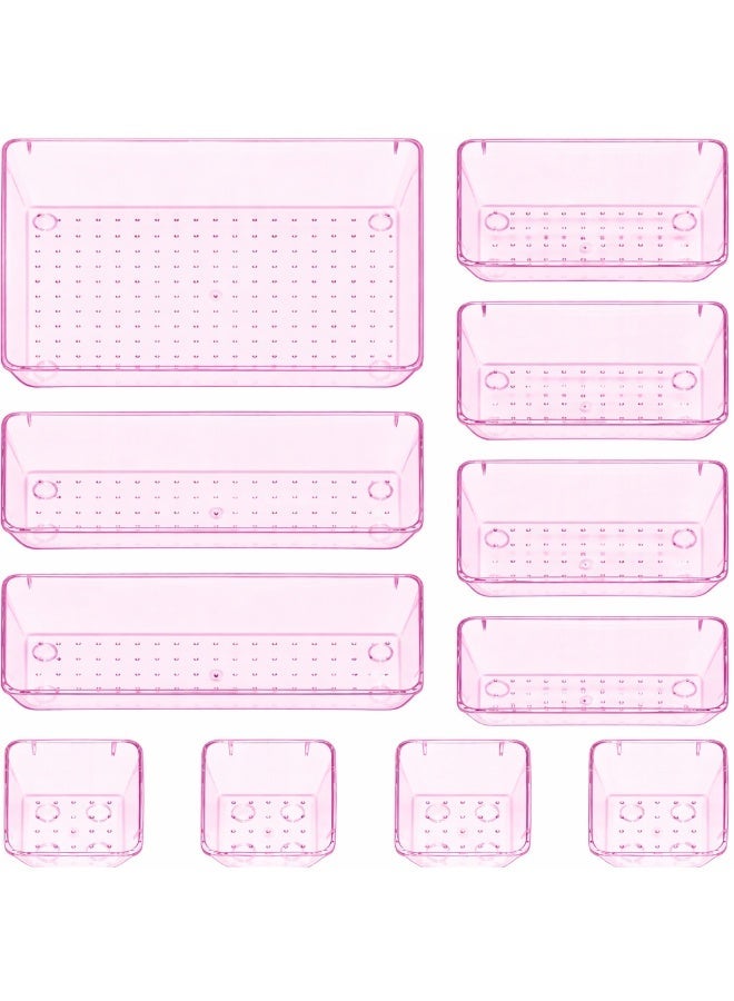 مجموعة صناديق تنظيم أدراج المكياج، 11 قطع، 4 أحجام من صواني تنظيم المكياج، حاويات تخزين أكريليك بينك لمستحضرات التجميل، ومستلزمات النظافة، والمجوهرات - Image 1