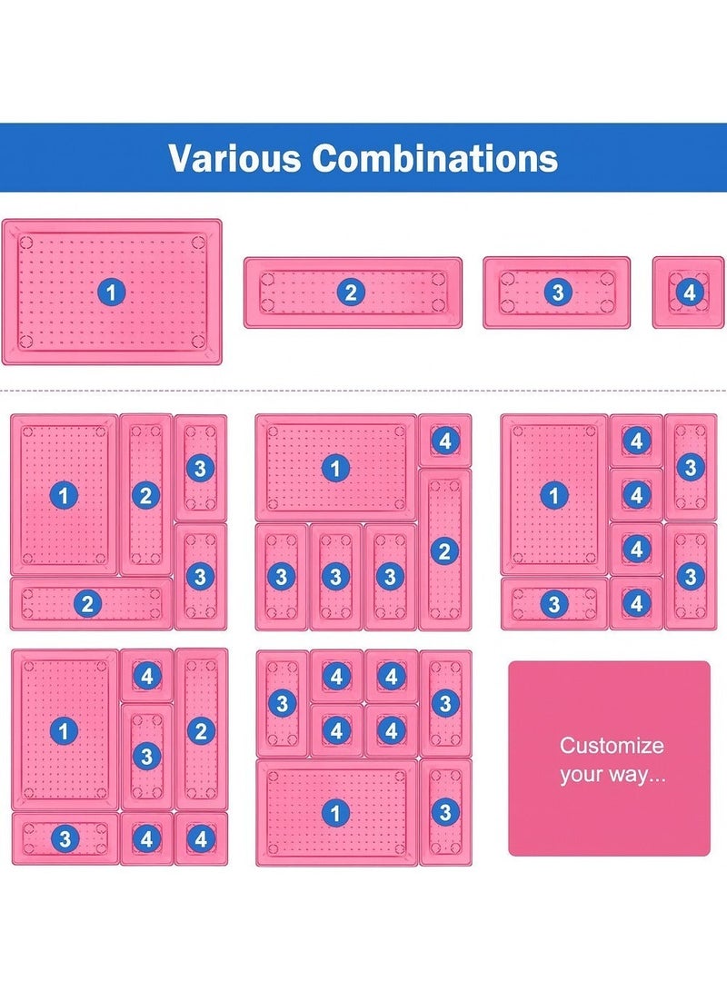 مجموعة صناديق تنظيم أدراج المكياج، 11 قطع، 4 أحجام من صواني تنظيم المكياج، حاويات تخزين أكريليك بينك لمستحضرات التجميل، ومستلزمات النظافة، والمجوهرات - Image 2