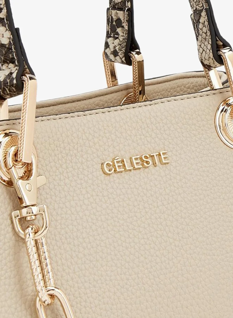 Celeste  Solid Tote Bag With Detachable Strap And Zip Closure for Women | Best Price UAE
