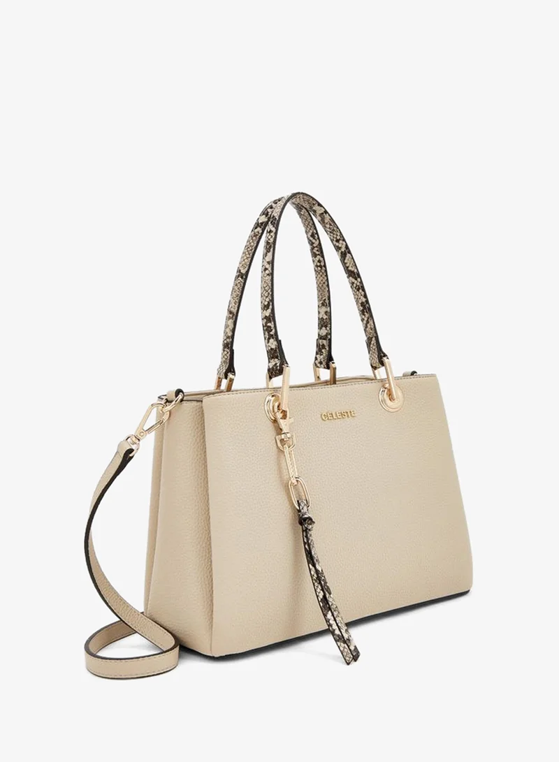 Celeste  Solid Tote Bag With Detachable Strap And Zip Closure for Women | Best Price UAE