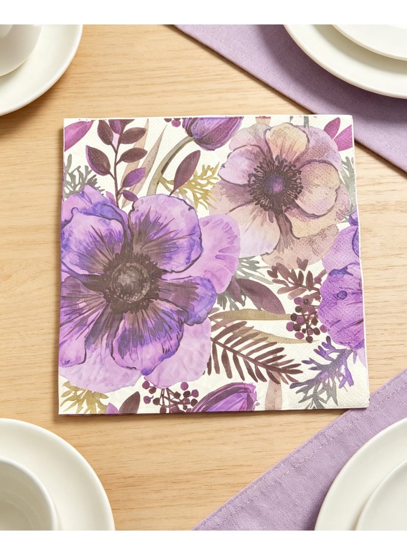 YOLOLAND 40Pcs Purple Vintage Floral Print Paper Napkin, Perfect for Weddings, Dinners, and Parties. (40Pcs 17x17CM) - Image 3