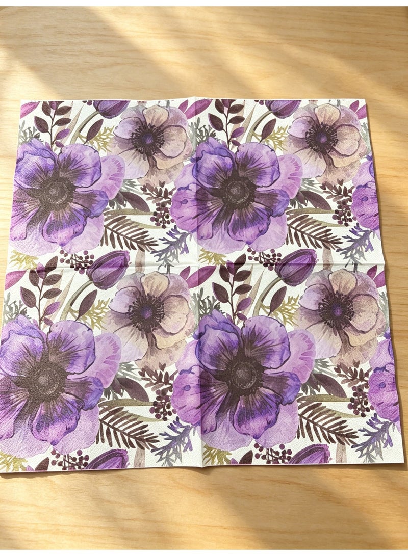 YOLOLAND 40Pcs Purple Vintage Floral Print Paper Napkin, Perfect for Weddings, Dinners, and Parties. (40Pcs 17x17CM) - Image 2