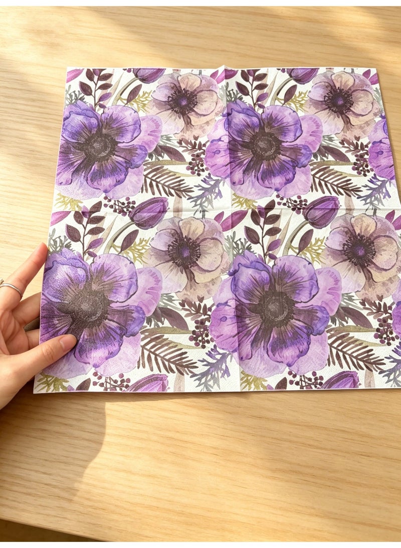 YOLOLAND 40Pcs Purple Vintage Floral Print Paper Napkin, Perfect for Weddings, Dinners, and Parties. (40Pcs 17x17CM) - Image 1