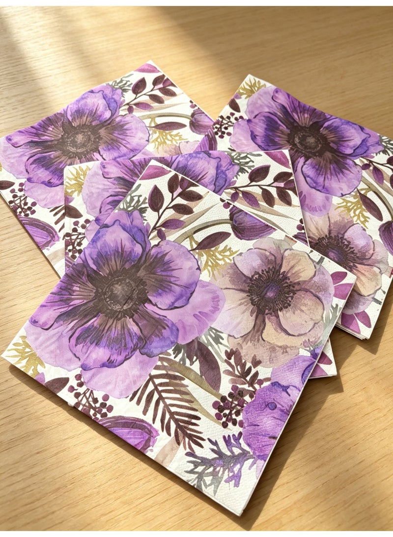 YOLOLAND 40Pcs Purple Vintage Floral Print Paper Napkin, Perfect for Weddings, Dinners, and Parties. (40Pcs 17x17CM) - Image 4