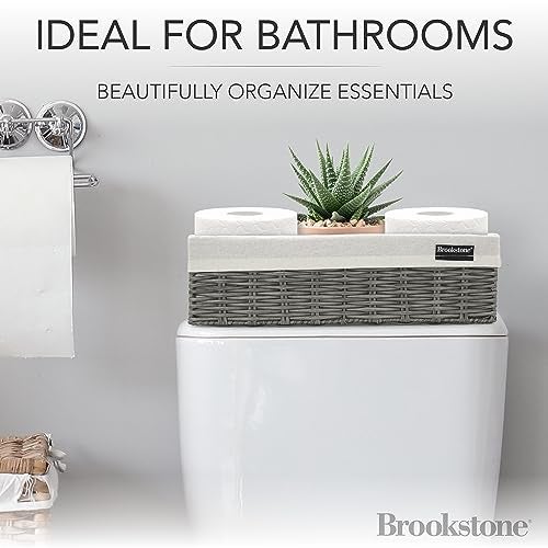 Brookstone Wicker Shelf Storage Basket Decorative Shelf Bin, bathroom organizers and storage, Boho Living Room Decor, Summer Storage 2025-2 Pack - Image 2