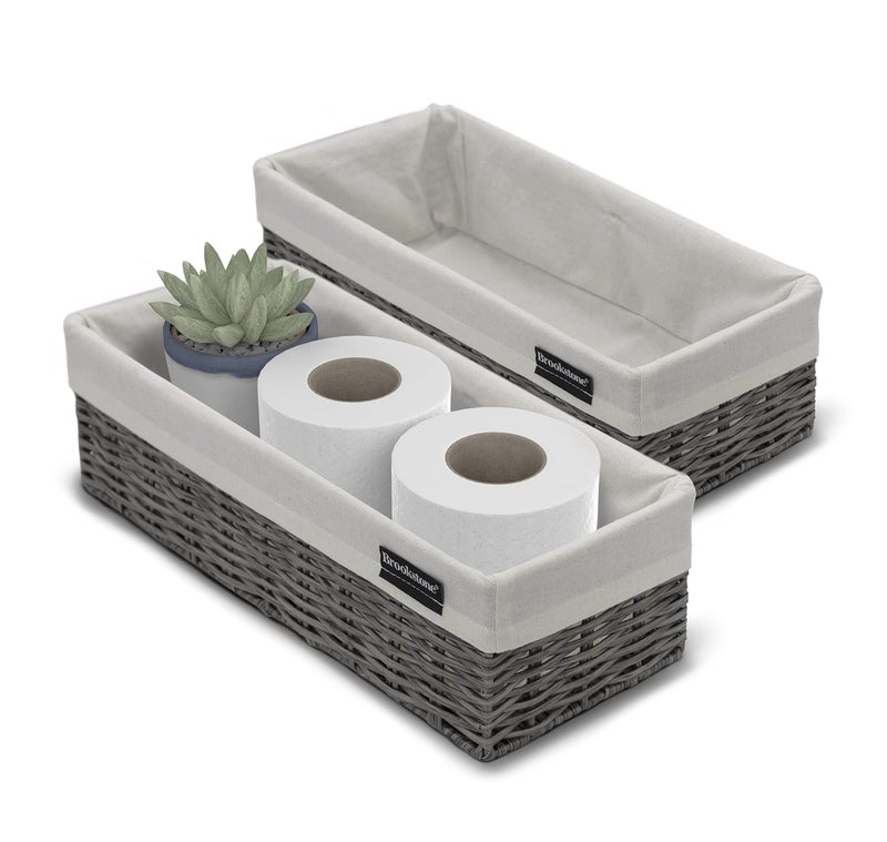 Brookstone Wicker Shelf Storage Basket Decorative Shelf Bin, bathroom organizers and storage, Boho Living Room Decor, Summer Storage 2025-2 Pack - Image 1