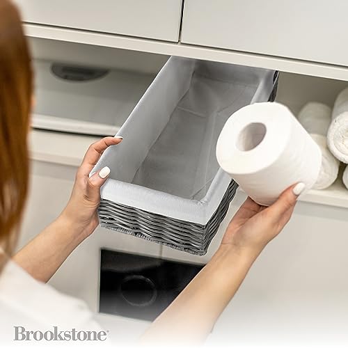 Brookstone Wicker Shelf Storage Basket Decorative Shelf Bin, bathroom organizers and storage, Boho Living Room Decor, Summer Storage 2025-2 Pack - Image 5