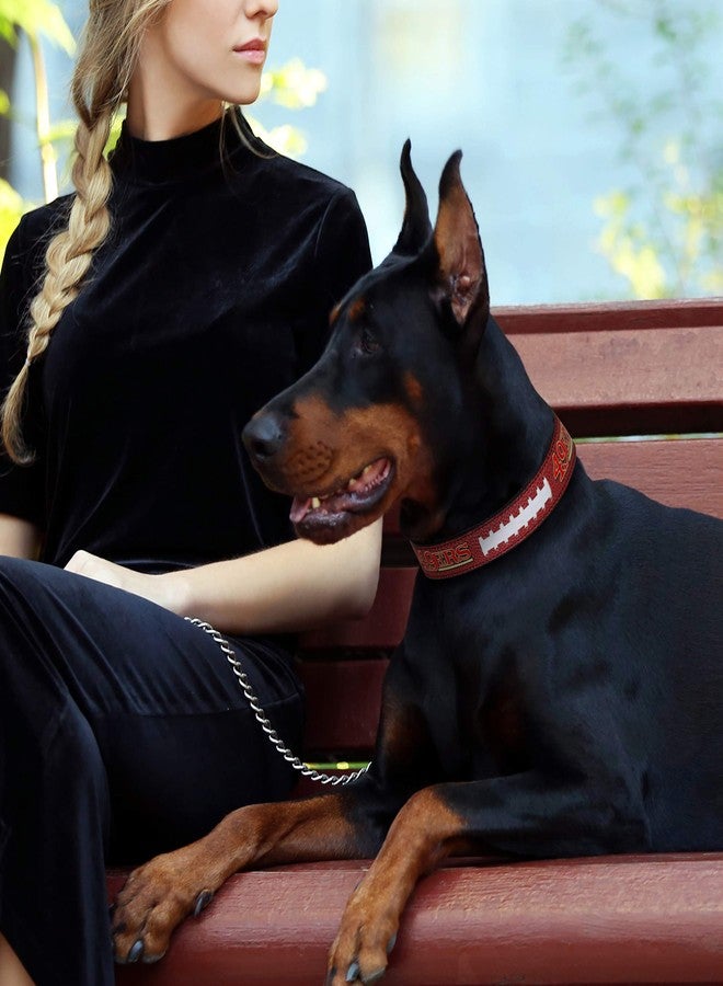 بتس فيرست طوق Pets First Tough Leather للحيوانات الأليفة، طوق فاخر للكلاب من فريق سان فرانسيسكو 49ers التابع لدوري كرة القدم الأمريكية، إصدار محدود، مقاس متوسط. أفضل وأقوى طوق للكلاب شديد التحمل!، متوسط (طول 16-20 بوصة وعرض 1 بوصة). - Image 5