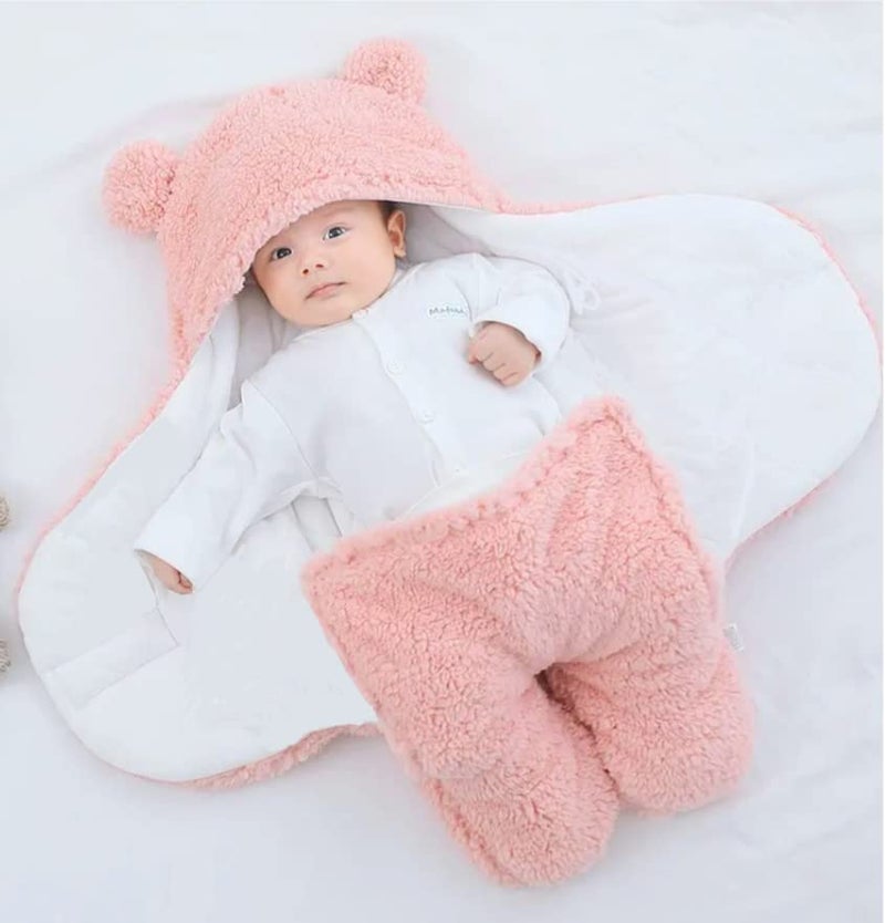 First Kick Baby Blankets New Born Pack of Hooded Supersoft Wearable Wrapper Durable Fleece Polyester Cum Baby Sleeping Bag for Babies 70 cm x 76 cm 06 Months Plain Baby Pink - Image 2