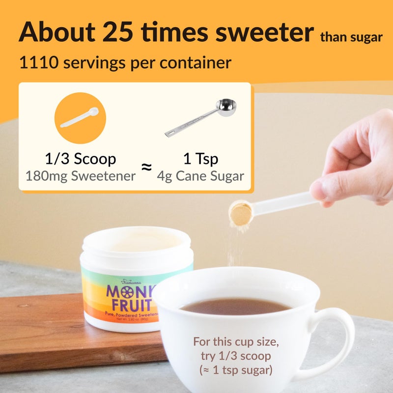 NAMANNA Pure Monk Fruit Sweetener No Erythritol-Zero calorie sugar substitute, Zero Carb, Sugar free From Monk Fruit Extract, Great For Coffee, Baking, Diabetics, Paleo and keto Diet Friendly, No aftertaste, Non GMO, Vegan (7% Mog V, 200g, 1110 Servings) - 1 Pack - Image 3
