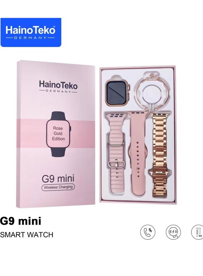 Haino Teko G9 Mini Rose Gold Edition Ladies Smart Watch – Elegant Design with Three Set Straps & Stylish Bracelet Combo, Fitness & Health Tracking, Smart Connectivity - Image 1