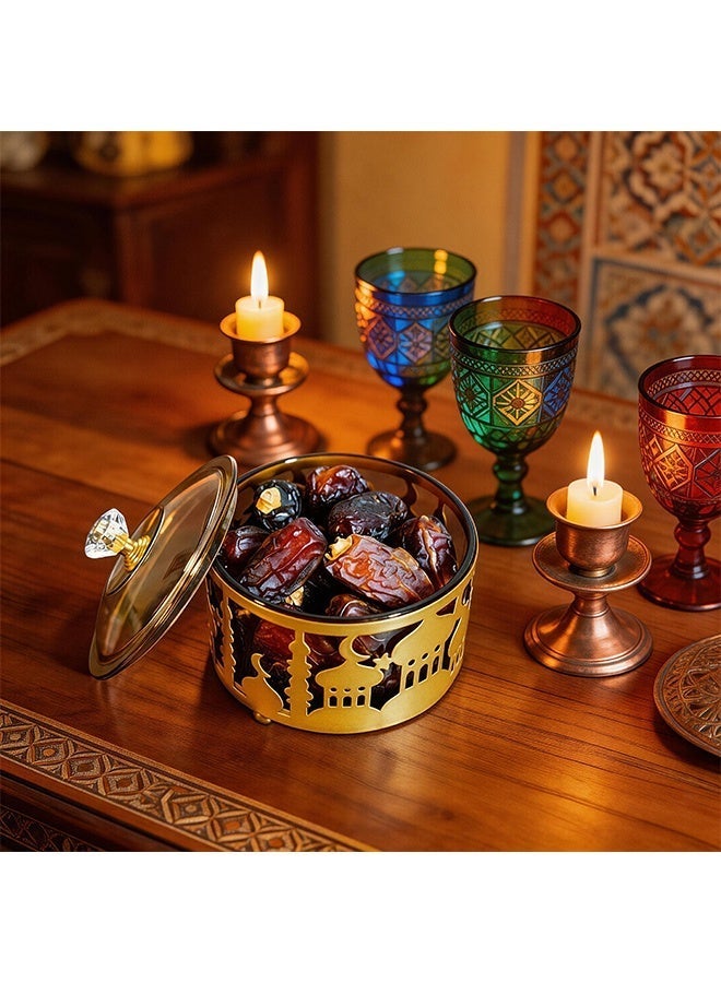 برطمانات الحلوى الذهبية بأغطية زجاجية، صناديق تخزين الحلوى المزخرفة، حاويات منزلية مدمجة للمكسرات والوجبات الخفيفة، ديكور المنزل، مناسبة للهدايا والمناسبات والديكور المنزلي - Image 3