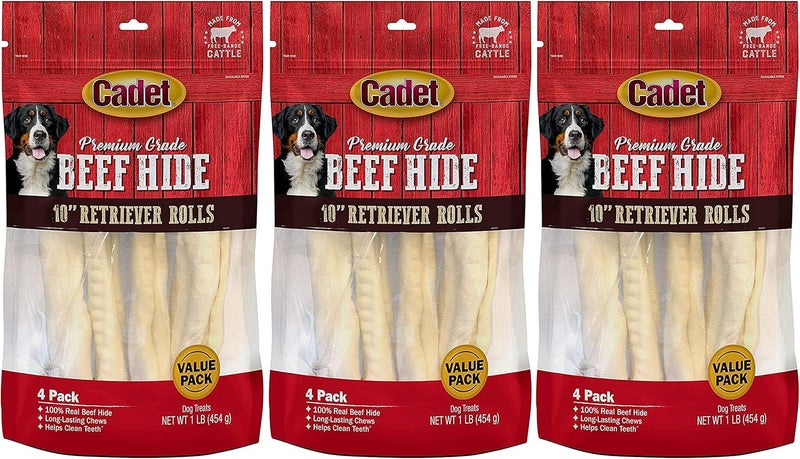 Cadet 3 Pack of Premium Grade Beef Hide Retriever Rolls 4 10Inch Dog Chews Each3 - Image 1