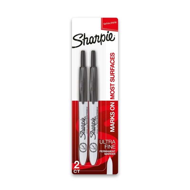 Sharpie Retractable Permanent Markers Ultra Fine Point Black 2 Count - Image 1