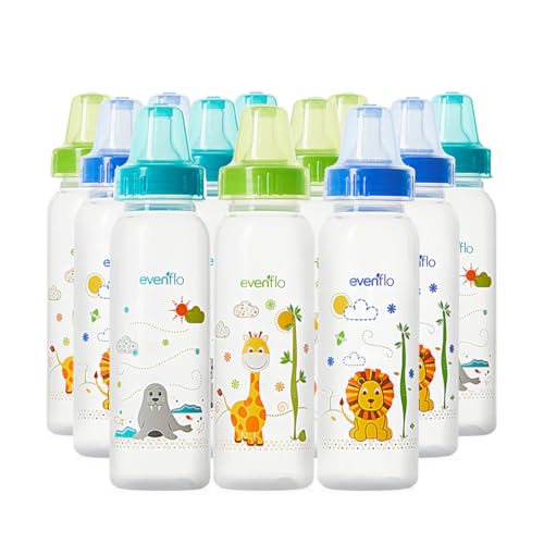 Evenflo Feeding زجاجات إيفنفلوا للتغذية بطبعات كلاسيكية من البولي بروبيلين للرضع والأطفال حديثي الولادة - أزرق/أخضر/فيروزي، 8 أونصات (عبوة من 12) - Image 4