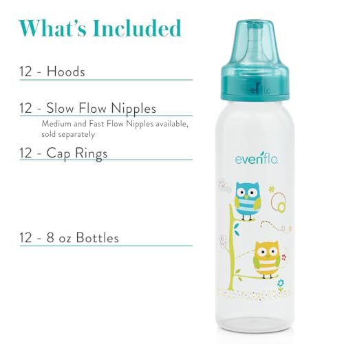 Evenflo Feeding زجاجات إيفنفلوا للتغذية بطبعات كلاسيكية من البولي بروبيلين للرضع والأطفال حديثي الولادة - أزرق/أخضر/فيروزي، 8 أونصات (عبوة من 12) - Image 2