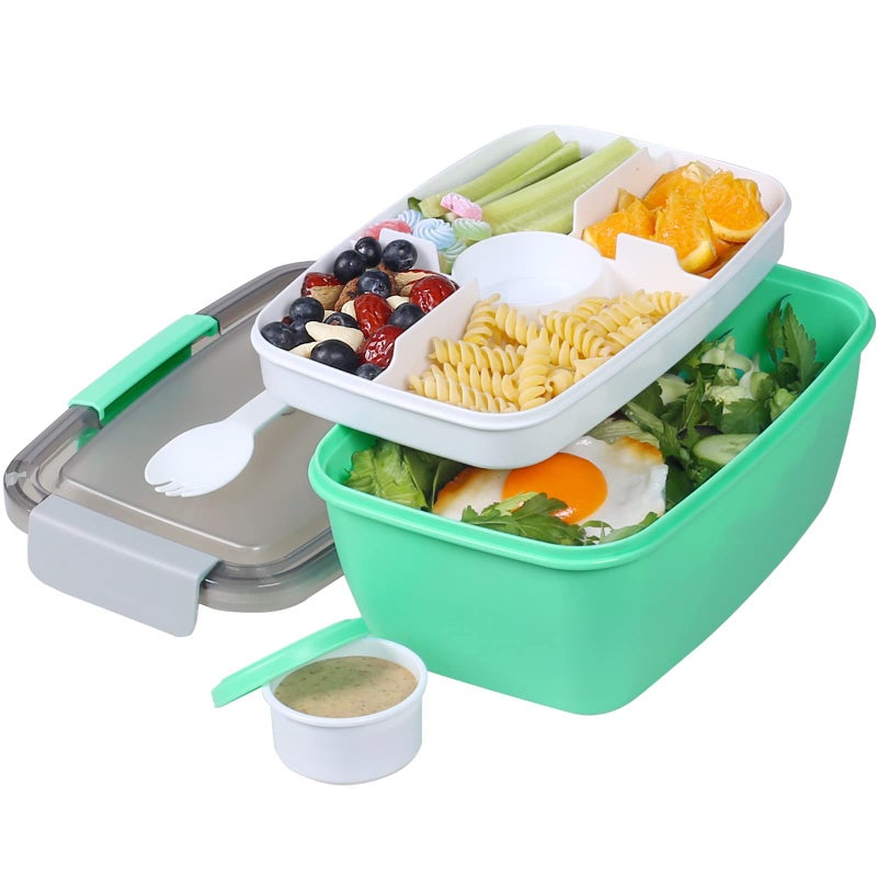 Greentainer to Go Salad Lunch Container with 68 OZ Salad Bowl Large Bento Lunch Box with Lid 5Compartment Trays  Dressing Container Stackable LeakProof BPAFreeMicrowave  Dishwasher Safe