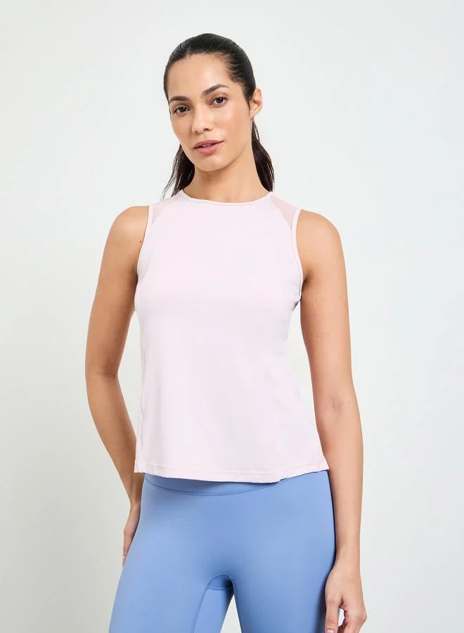 تايك تو Pink Back Mesh Panel Active Tank Top