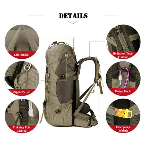 Bseash 60L Waterproof Hiking Camping Backpack with Rain Cover, Large Outdoor Sport Travel Daypack Rucksack for Climbing - Image 3