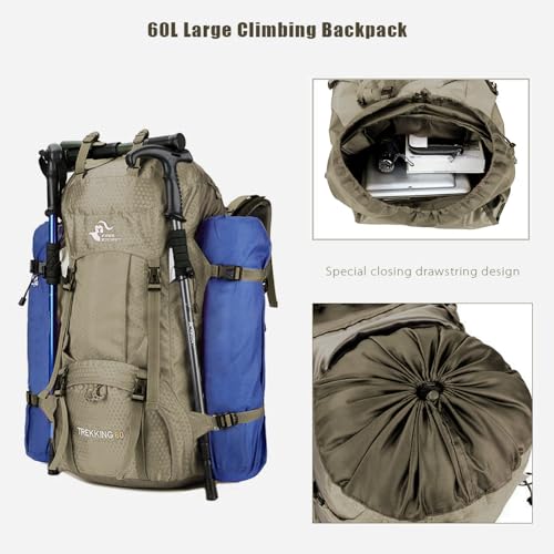 Bseash 60L Waterproof Hiking Camping Backpack with Rain Cover, Large Outdoor Sport Travel Daypack Rucksack for Climbing - Image 5